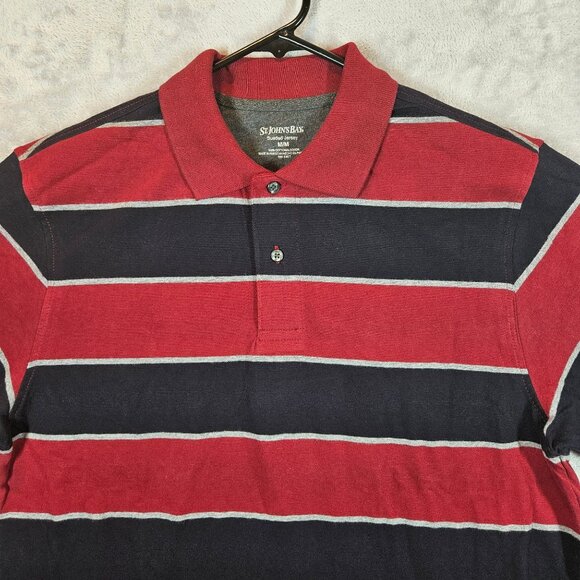 NWT St. Johns Bay Sueded Jersey Men's M Red Navy Striped Long Sleeve Polo Shirt - Picture 6 of 11